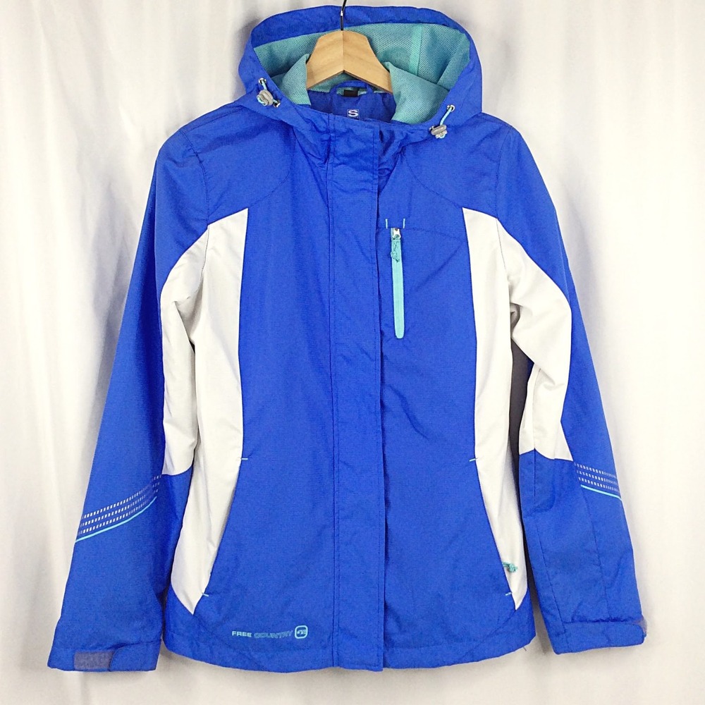 Free Country Hooded Windbreaker Jacket Women's Size Small Periwinkle Blue White